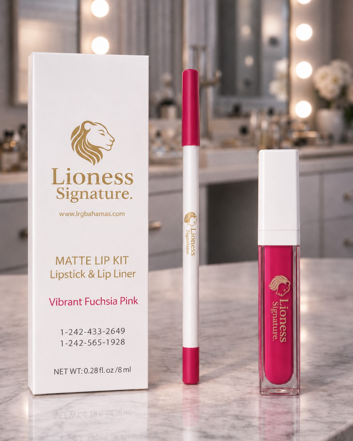 Vibrant Fuchsia Pink Matte Lip Kit